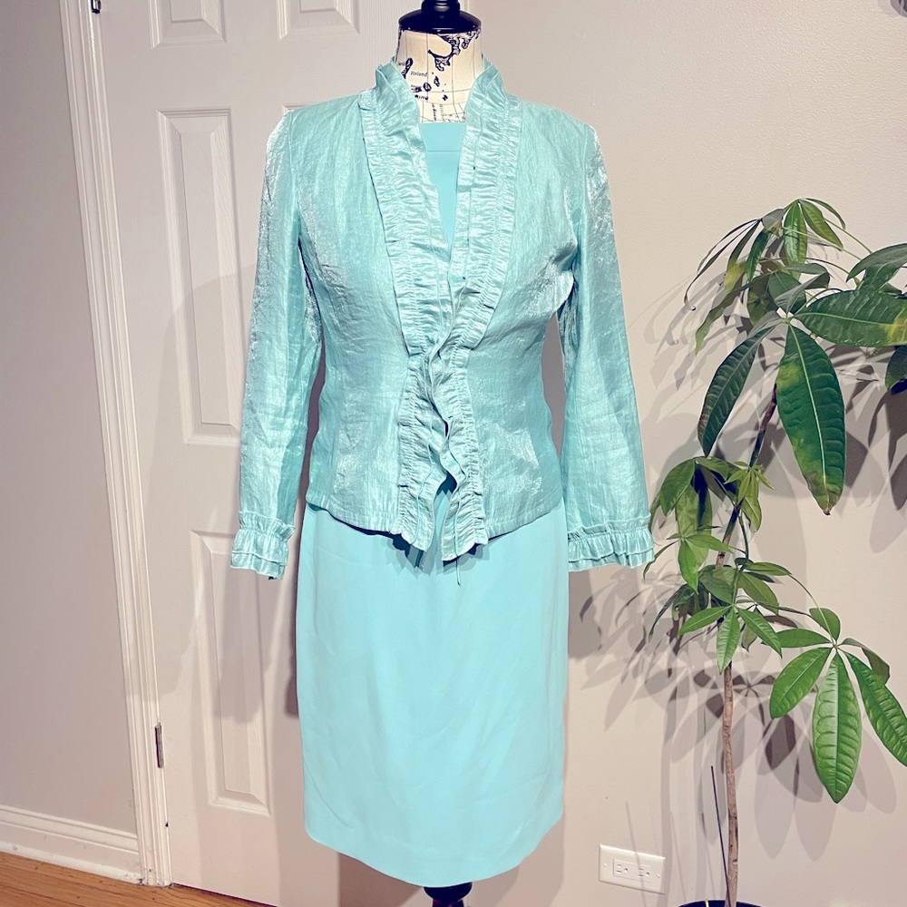 Rafael Matching Set Mint Suit Rafael shiny Blazer Co-Ord Pencil Bodice Dress 4👹